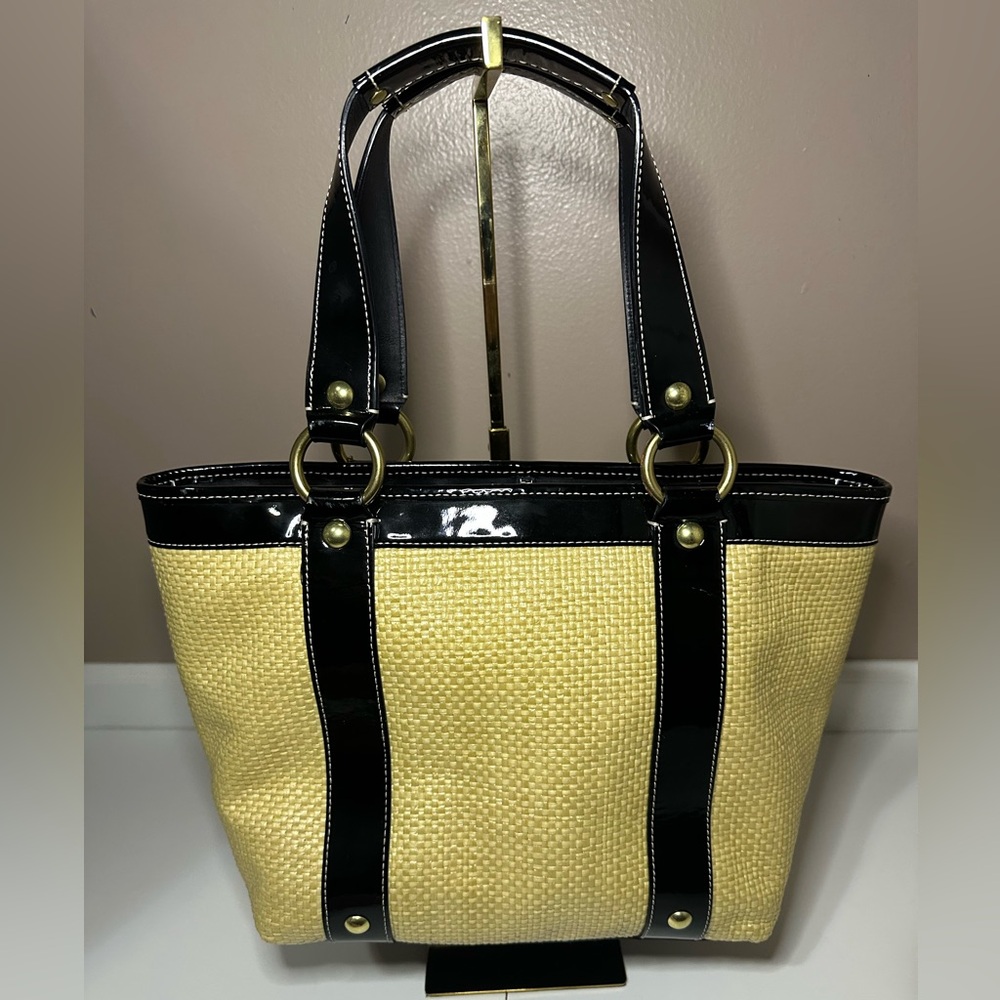Coach Black and Natural Straw Tote Shoulder Bag - Picture 3 of 15